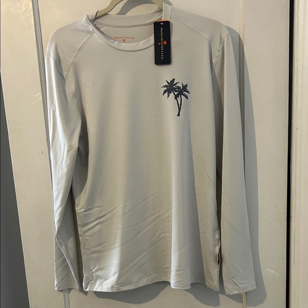 Margaritaville Light Gray Rash Guard with Navy Palm